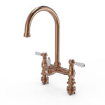 flöde klas | Traditional Bridge Style 3 in 1 Instant Boiling Tap | White Ceramic Levers | Brushed Copper Finish