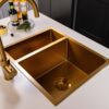 Möckeln | 1.5 Bowl Stainless Steel Kitchen Sink | Inset or Undermounted | Strainer Wastes Supplied | Gold Finish