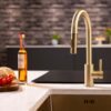 flöde Runda | Kitchen Sink Mixer with Pull out Spray | Brushed Brass | Square Head