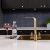 flöde Paddla | Dual Lever Kitchen Tap | Swan Neck Design | Brushed Brass