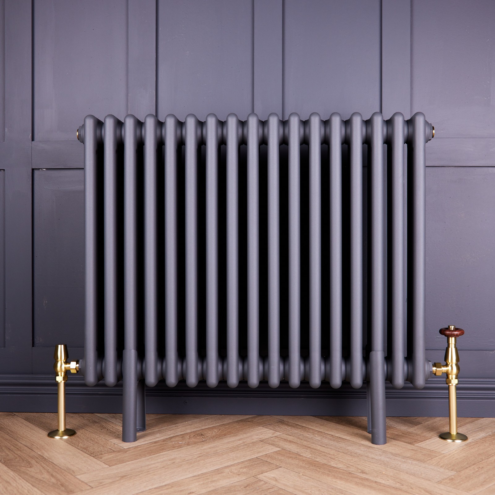 Traditional Style Angled Wood Effect Head TRV & Lockshield Brushed Brass 3