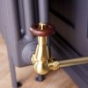 Traditional Style Corner Wood Effect Head TRV & Lockshield | 15mm x 1/2" | Brushed Brass