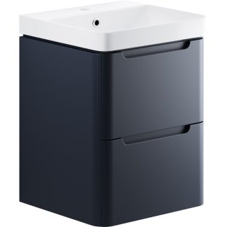 Olle 500mm 2 Drawer Wall Hung Cloakroom Basin Unit - Matt Indigo