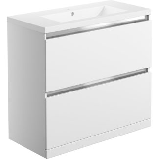 Malte 815mm 2 Drawer Floor Standing Basin Unit Inc. Basin - White Gloss