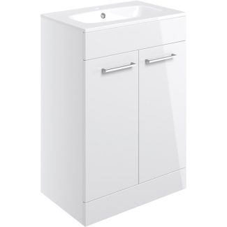 Meja 610mm Floor Standing 2 Door Basin Unit & Basin - White Gloss
