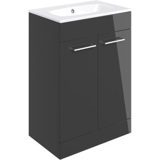 Meja 610mm Floor Standing 2 Door Basin Unit & Basin - Anthracite Gloss