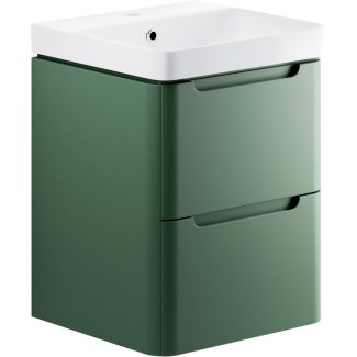 Olle 500mm 2 Drawer Wall Hung Cloakroom Basin Unit - Matt Sage Green