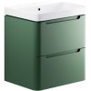 Olle 600mm 2 Drawer Wall Hung Basin Unit - Matt Sage Green