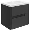 Leia 615mm Wall Hung 2 Drawer Basin Unit & White Basin - Matt Black & Glass