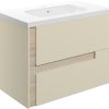 Leia 815mm Wall Hung 2 Drawer Basin Unit & White Basin - Matt Cotton & Oak Effect