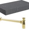 Ellen 800mm Wall Hung Grey Marble Basin Shelf & Brushed Brass Bottle Trap