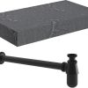 Ellen 800mm Wall Hung Grey Marble Basin Shelf & Black Bottle Trap