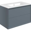 Ebbe 815mm Wall Hung 2 Drawer Basin Unit & Basin - Matt Storm Blue
