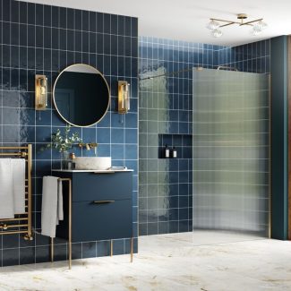 Felix 1000mm Fluted Wetroom Panel & Support Bar - Brushed Brass
