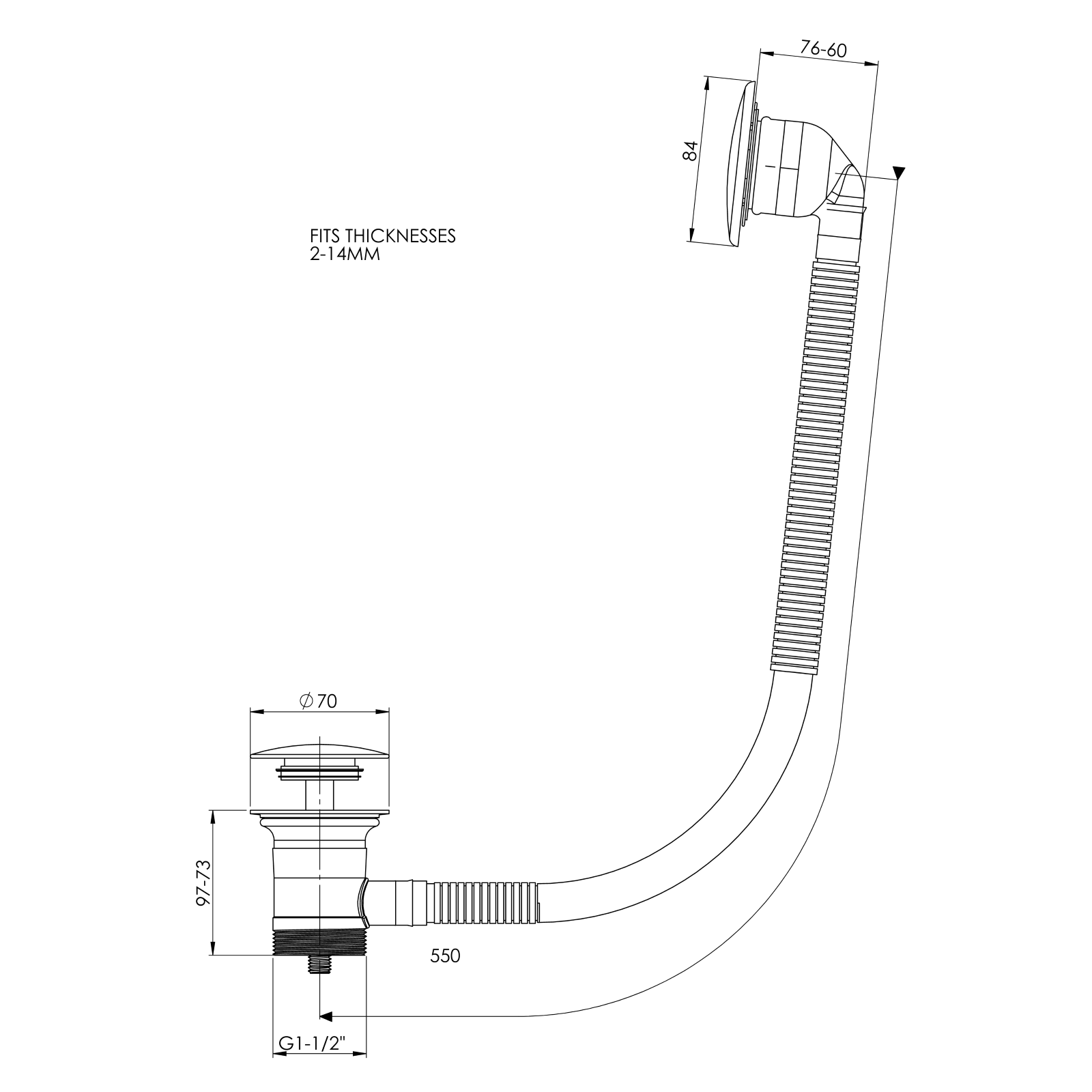 Top Fix_Bath Waste_Dimensions