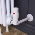 Corner Round Thermostatic TRV & Lockshield | 15mm x 1/2″ | Matt White