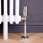 Angled Round Thermostatic Radiator Valve Pack | 15mm x 1/2" | Brushed Steel