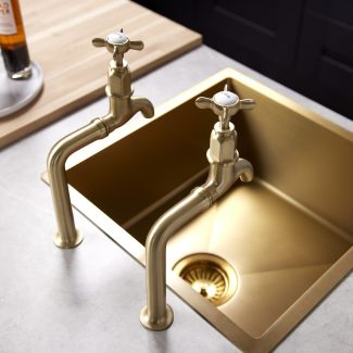 flöde Larvik | Kitchen BIB Crosshead Taps | Brushed Brass Finish